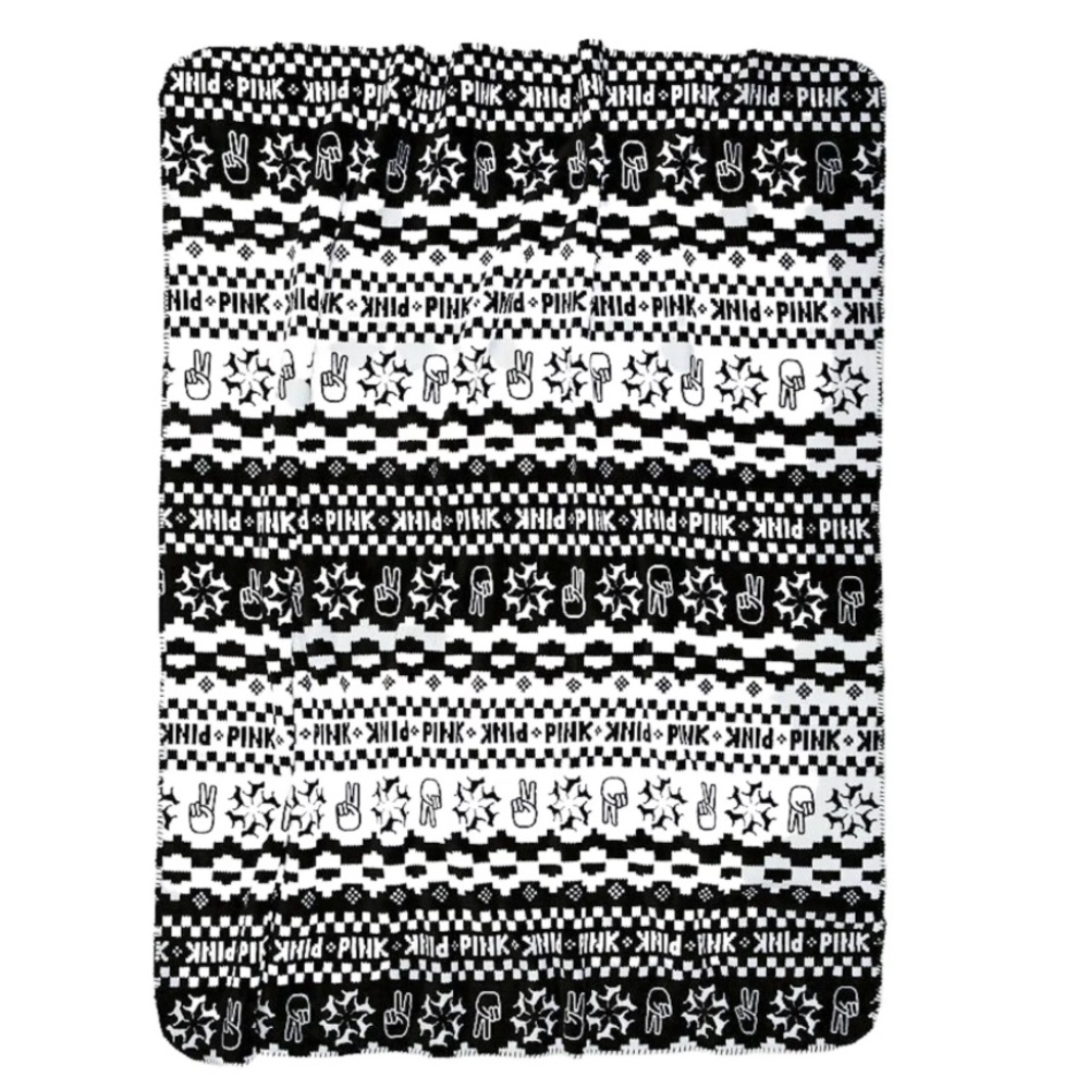 NWT Victoria's Secret Pink 2021 Sherpa Fairisle Blanket Black & White Size 50X60